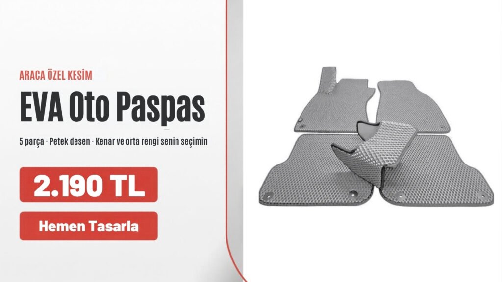 Araca özel gri EVA oto paspas takımı – 5 parça, petek desen, 2.190 TL