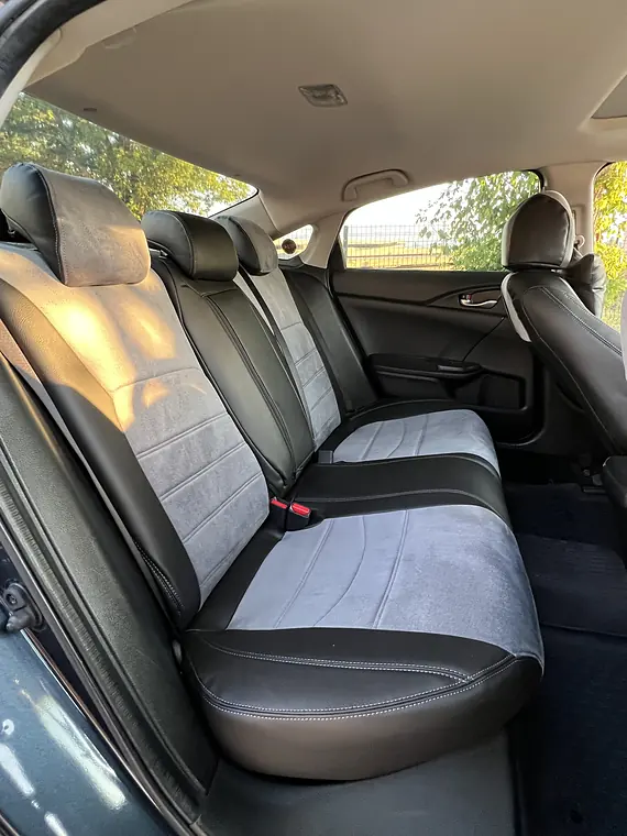 Araca özel koltuk kılıfı: Honda Civic — siyah deri + gri taytüyü, arka sıra