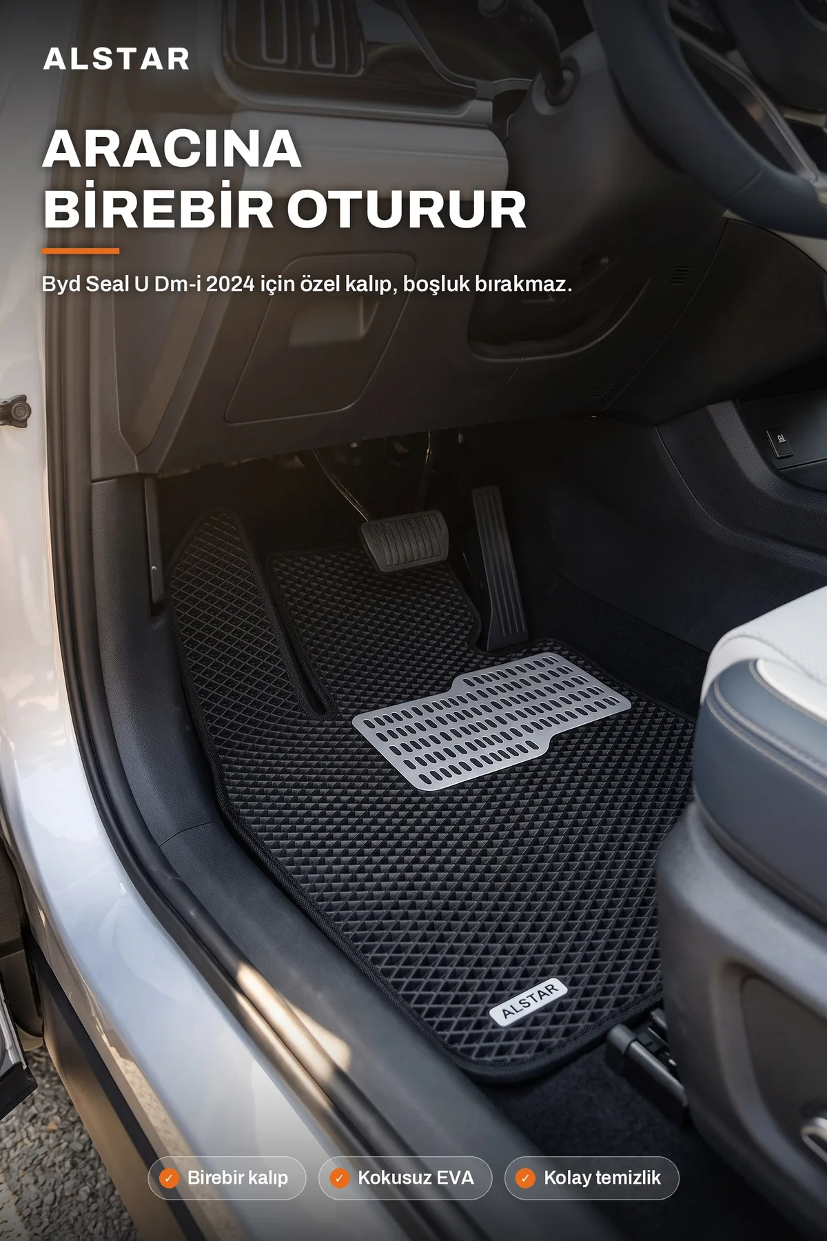BYD Seal U DM-i EVA paspas araç içi görünüm – sürücü paspası metal topukluk