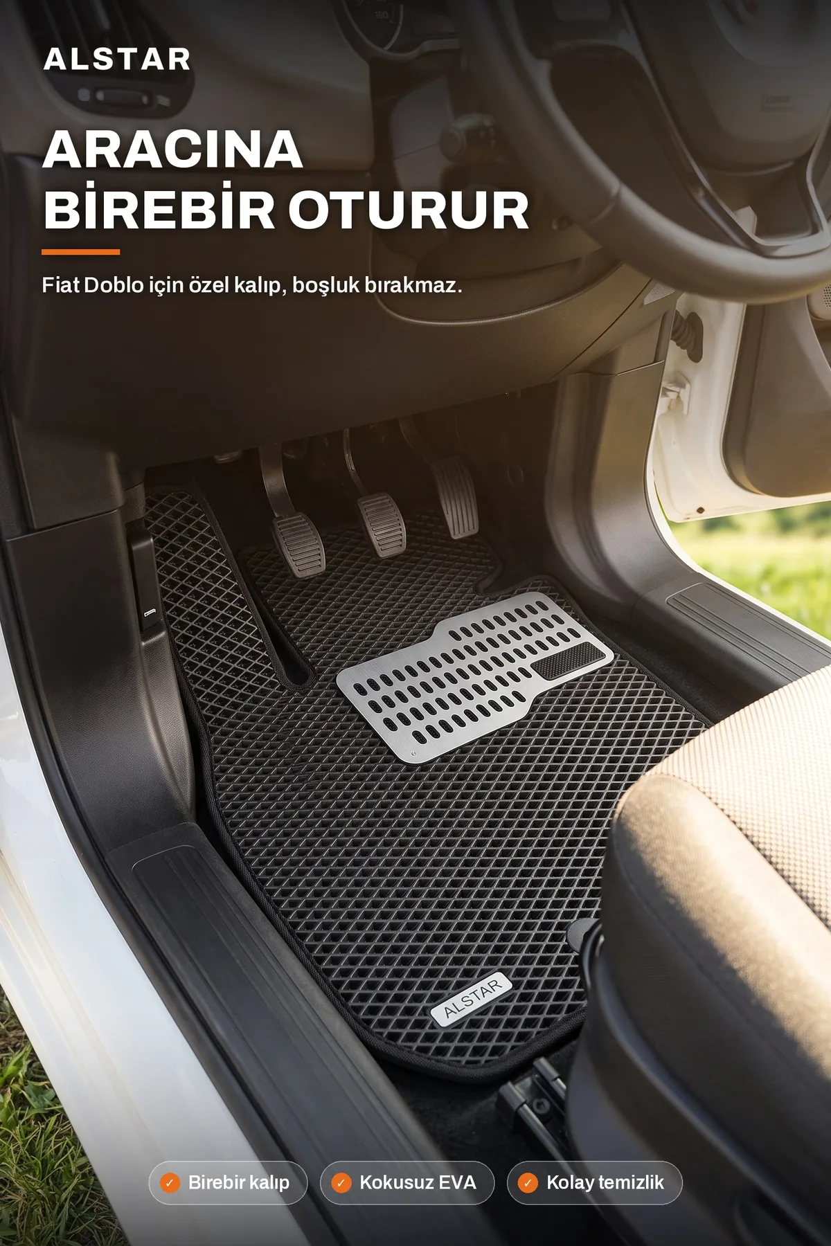Fiat Doblo EVA paspas araç içi görünüm – sürücü paspası metal topukluk