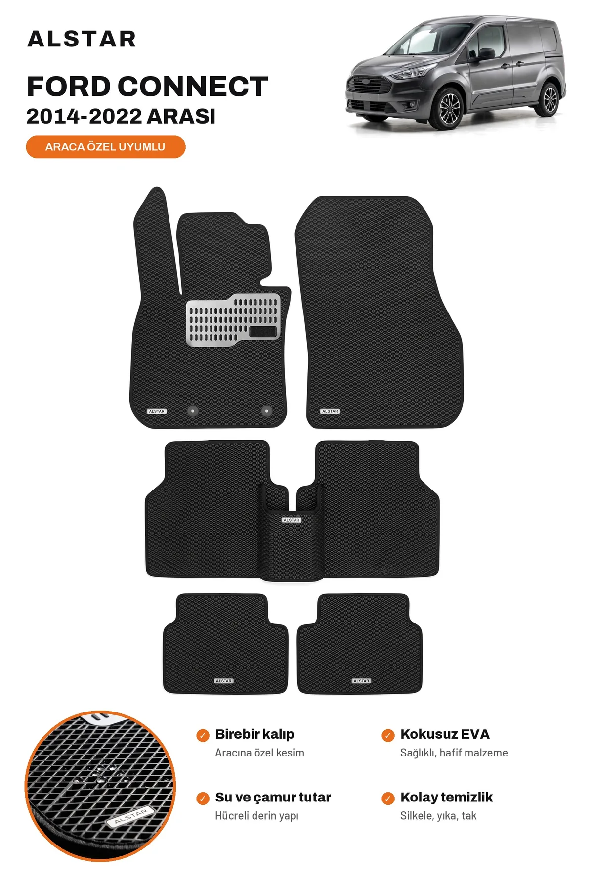 Ford Connect (2014–2022) EVA paspas takımı – ALSTAR araca özel ön ve arka set