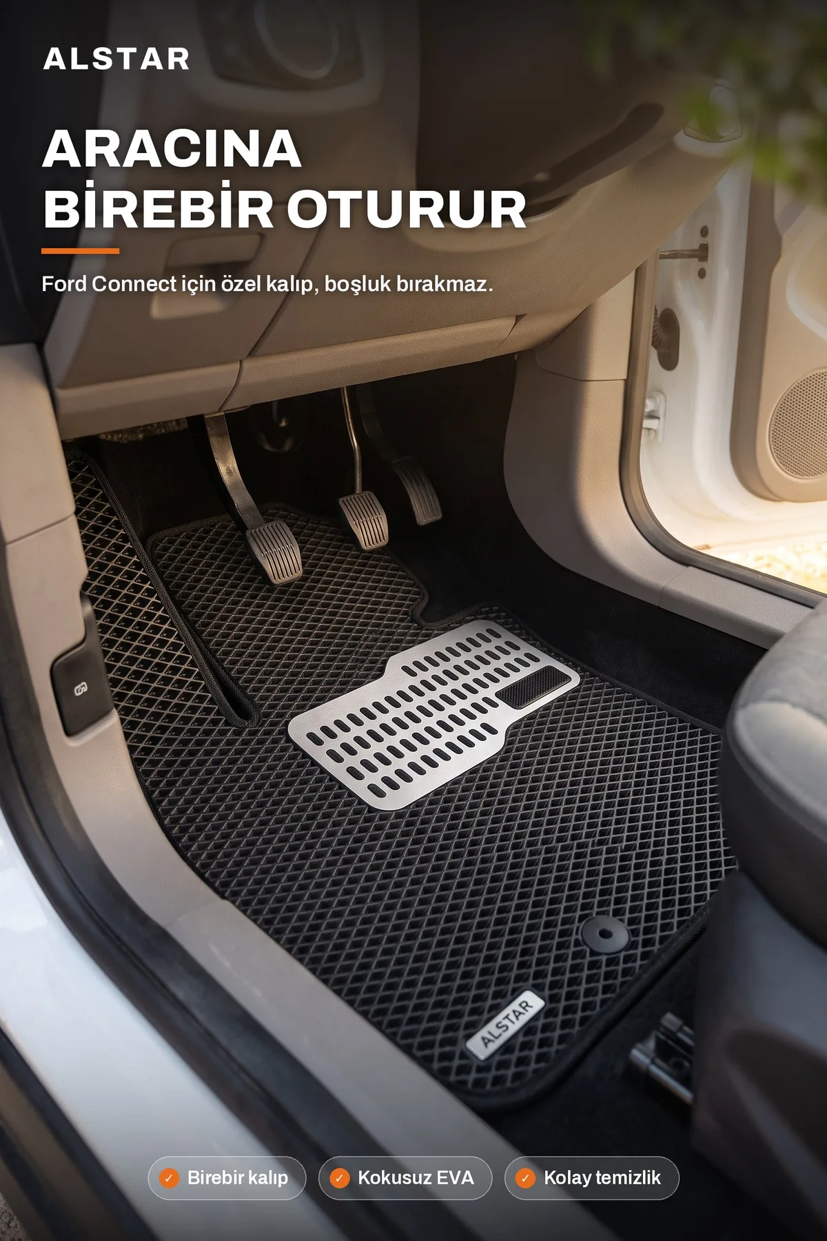Ford Connect EVA paspas araç içi görünüm – sürücü paspası metal topukluk