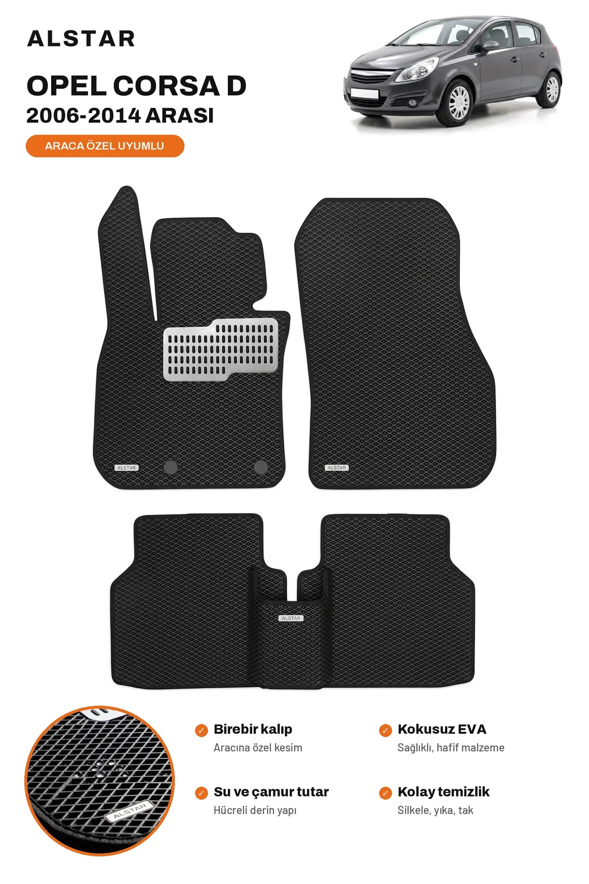 Opel Corsa D (2006–2014) EVA paspas takımı – ALSTAR araca özel ön ve arka set