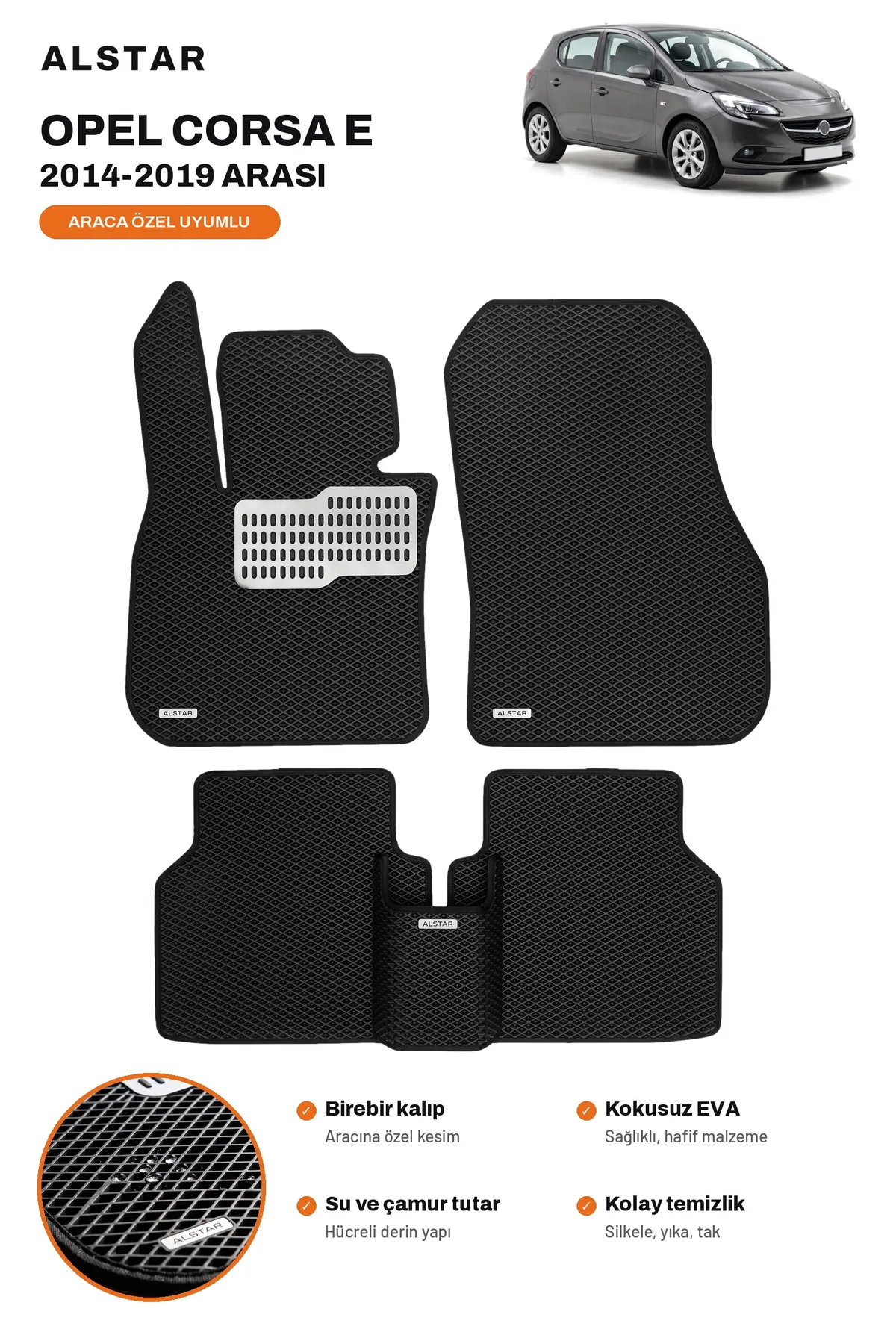 Opel Corsa E (2014–2019) EVA paspas takımı – ALSTAR araca özel ön ve arka set