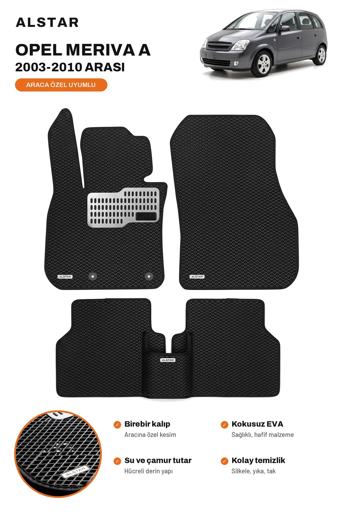 Opel Meriva A (2003–2010) EVA paspas takımı – ALSTAR araca özel ön ve arka set