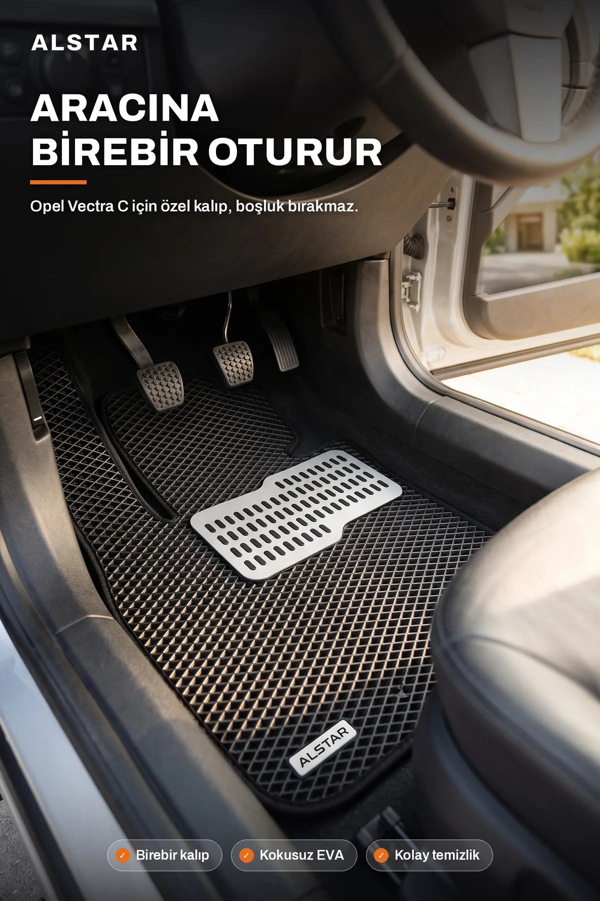 Opel Vectra C EVA paspas araç içi görünüm – sürücü paspası metal topukluk