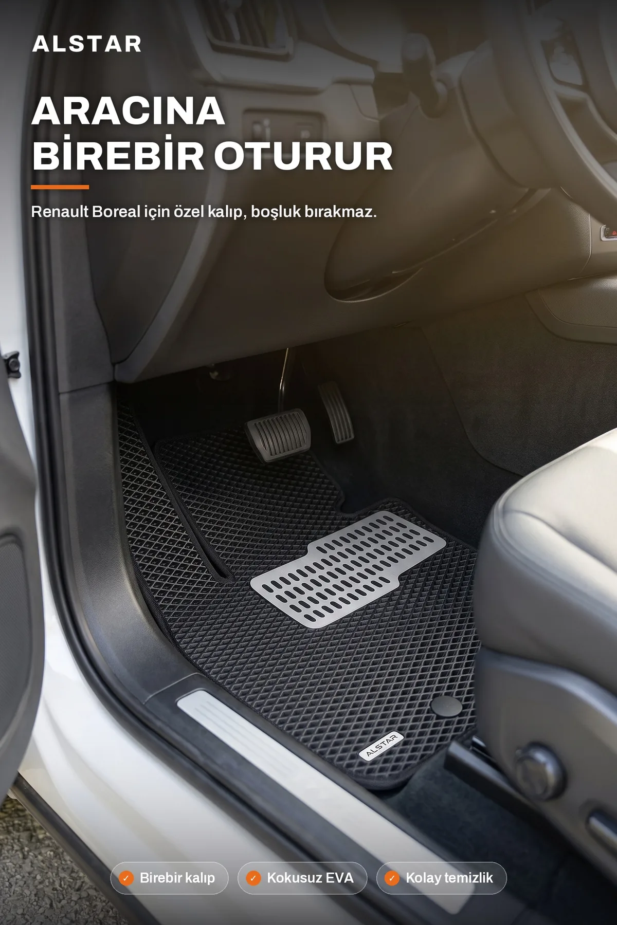Renault Boreal EVA paspas araç içi görünüm – sürücü paspası metal topukluk