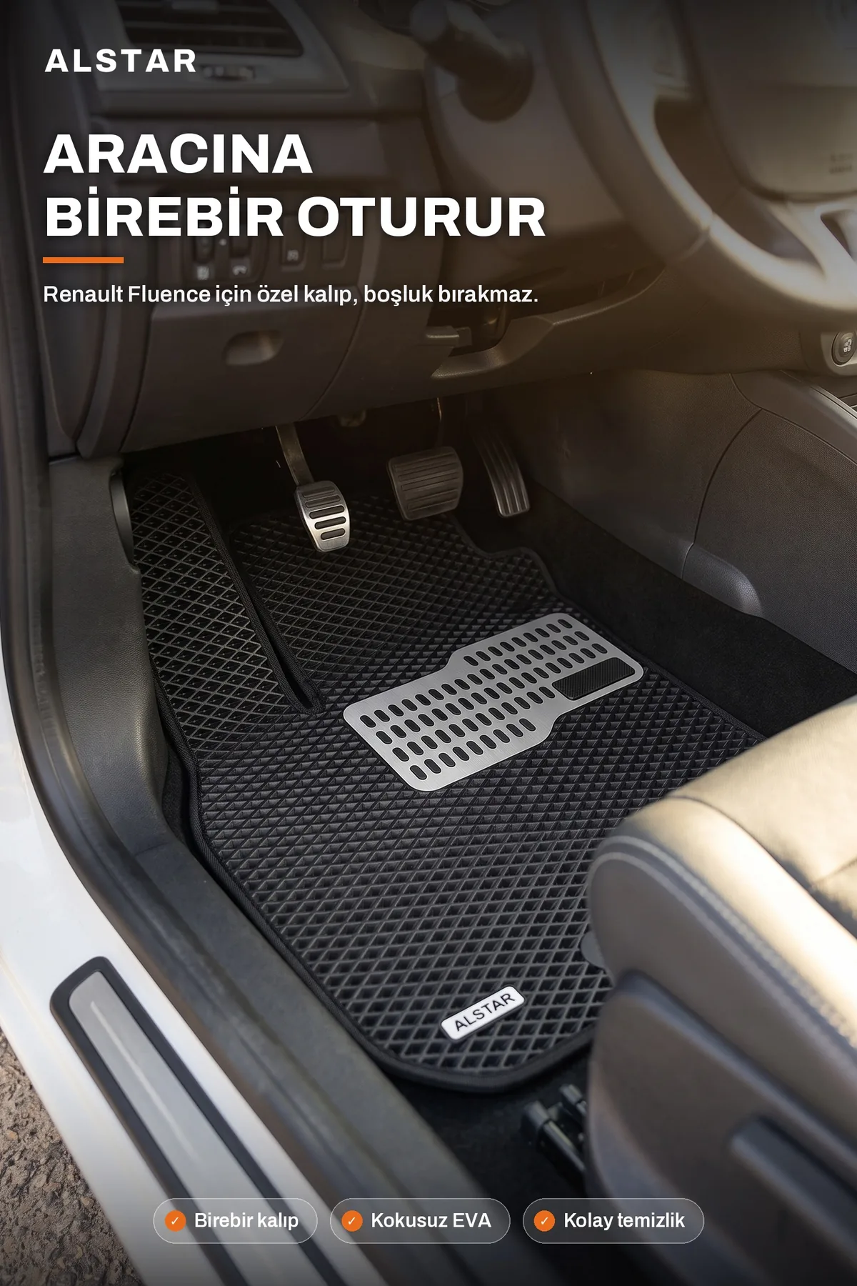 Renault Fluence EVA paspas araç içi görünüm – sürücü paspası metal topukluk