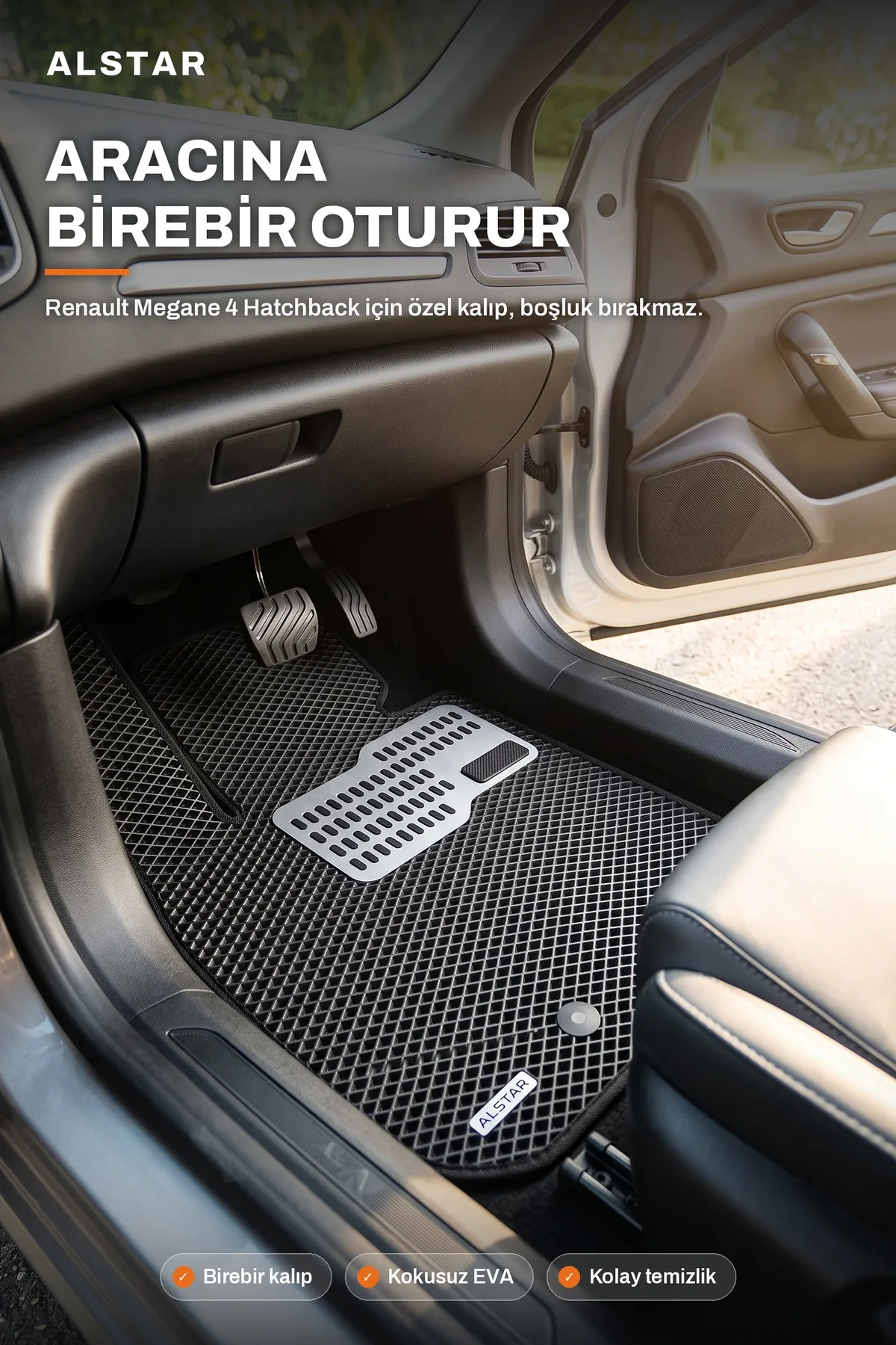 Renault Megane 4 Hatchback EVA paspas araç içi görünüm – sürücü paspası metal topukluk