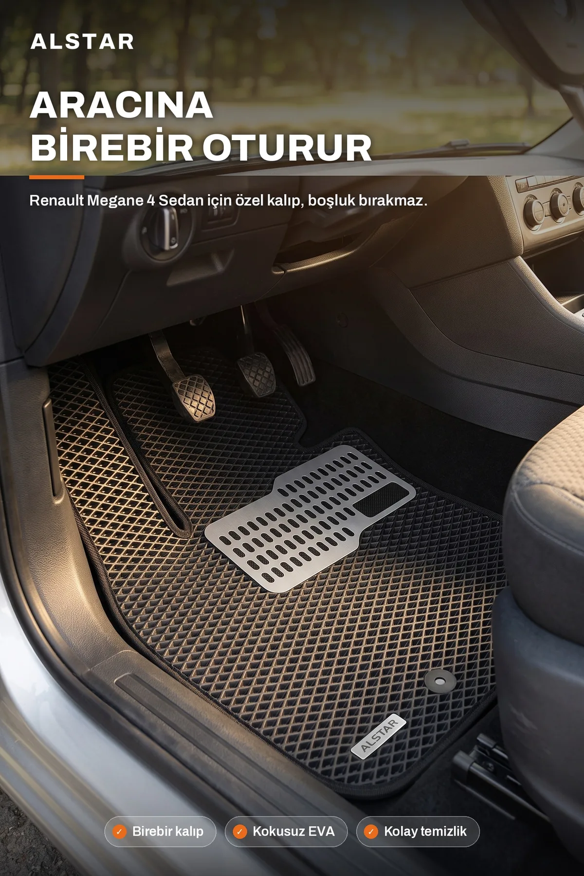 Renault Megane 4 Sedan EVA paspas araç içi görünüm – sürücü paspası metal topukluk