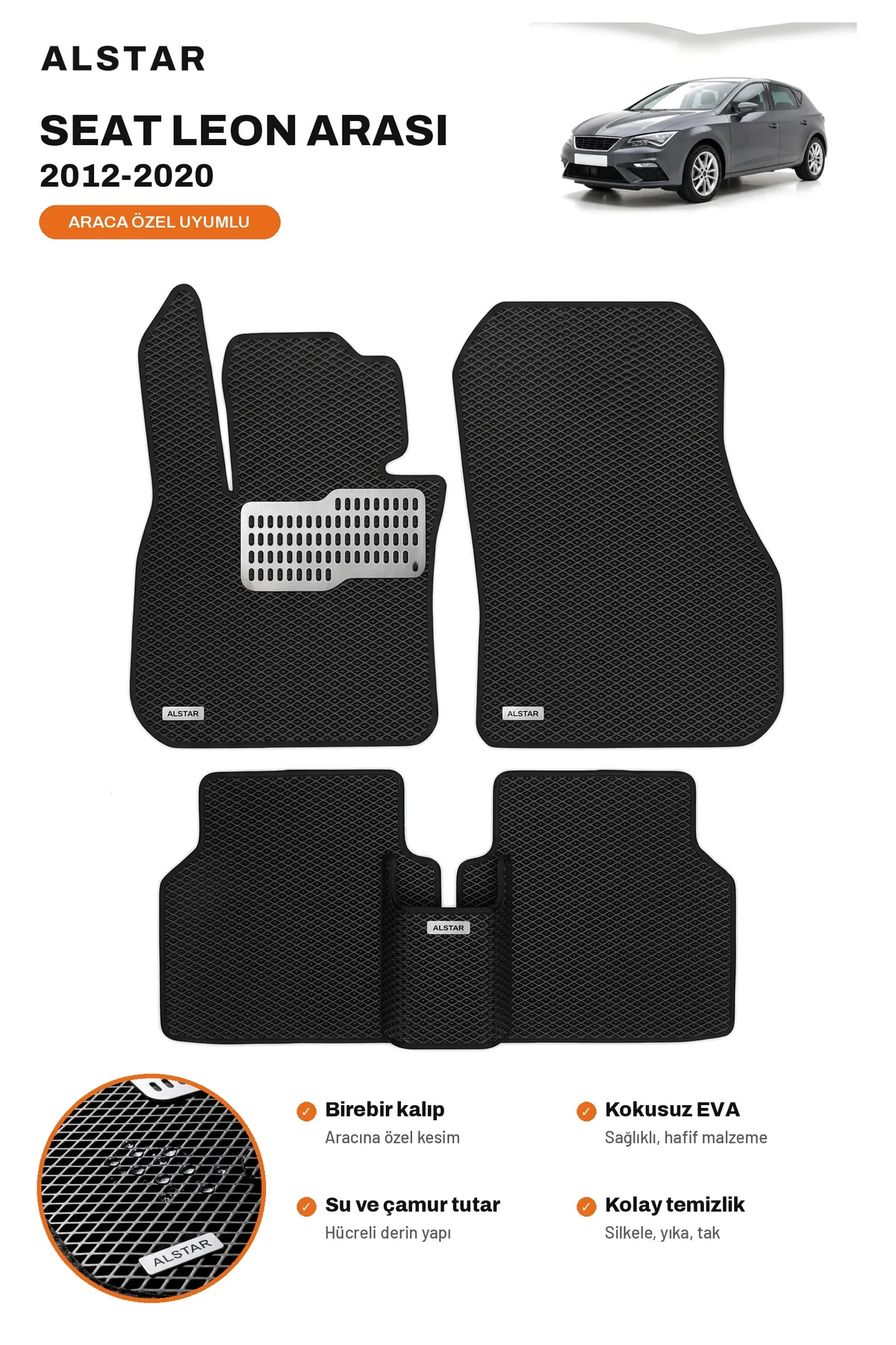 Seat Leon (2012–2020) EVA paspas takımı – ALSTAR araca özel ön ve arka set