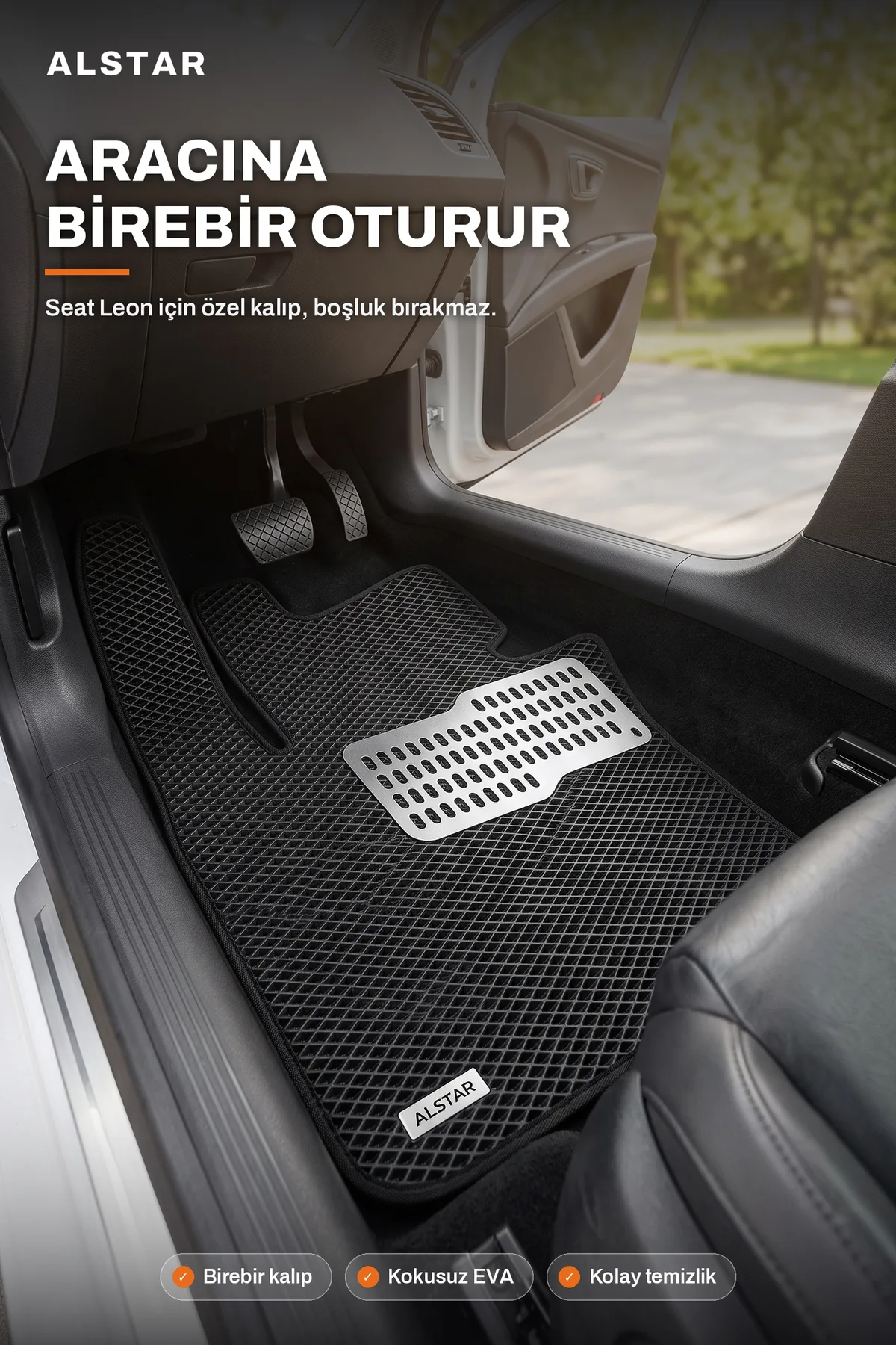 Seat Leon EVA paspas araç içi görünüm – sürücü paspası metal topukluk