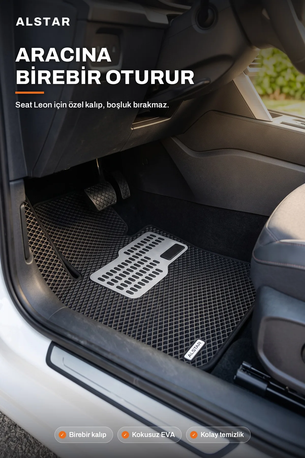 Seat Leon eTSI EVA paspas araç içi görünüm – sürücü paspası metal topukluk