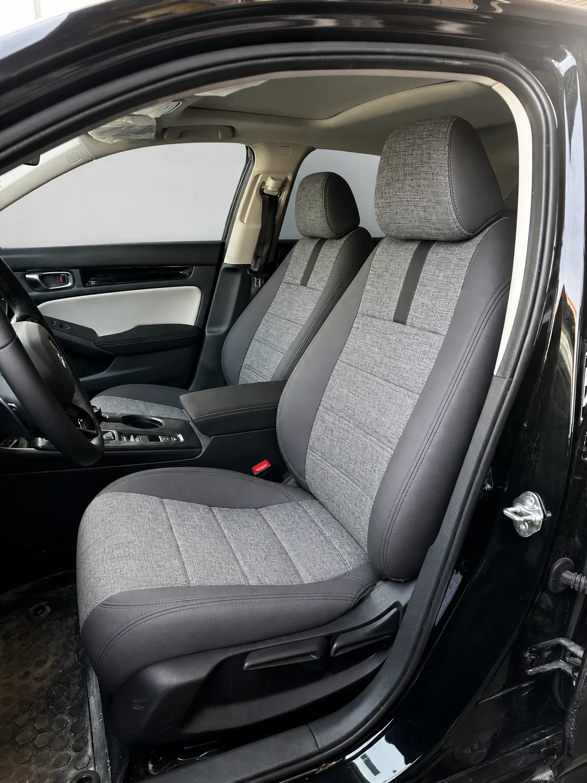 Honda Civic koltuk kılıfı, siyah-gri keten kumaş, ön koltuklar (2021+)