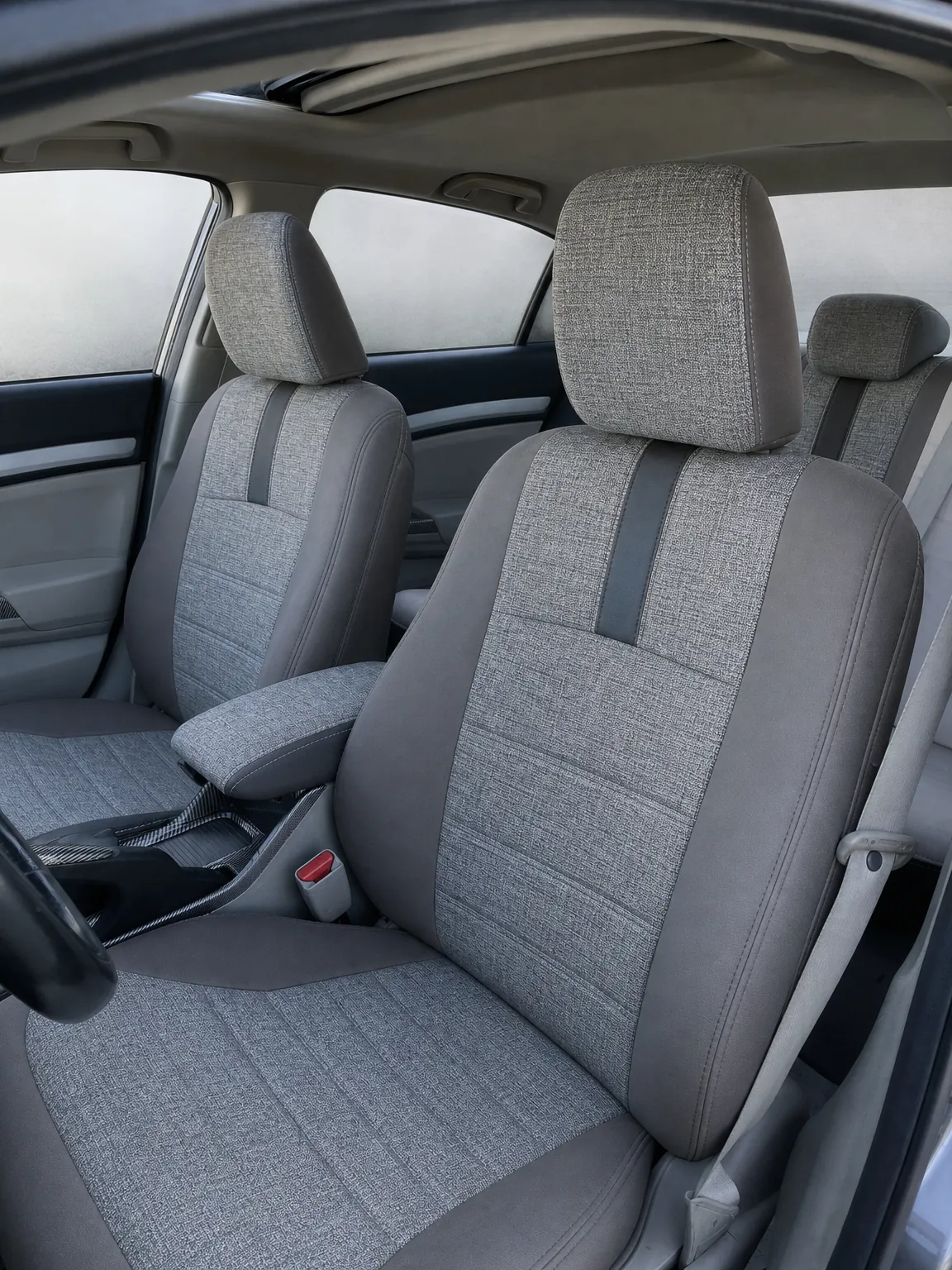 Honda Civic koltuk kılıfı, siyah-gri keten kumaş, ön koltuklar (2011-2015)