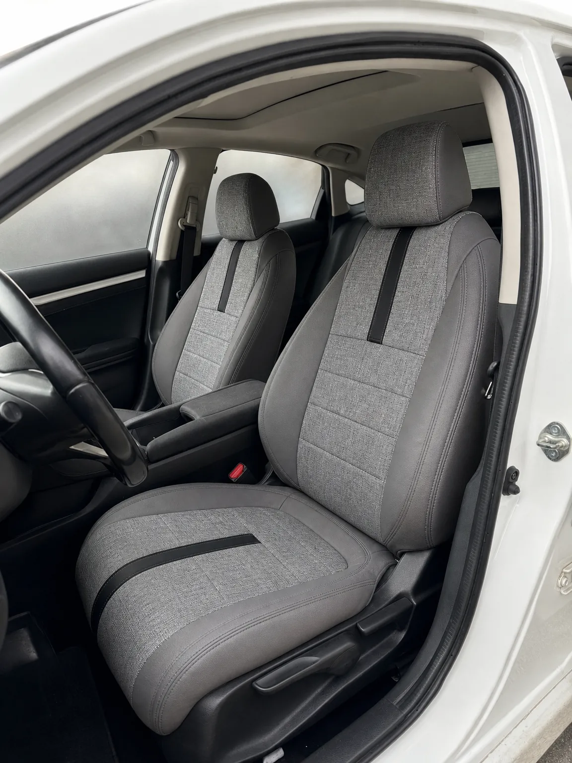 Honda Civic koltuk kılıfı, siyah-gri keten kumaş, ön koltuklar (2016+)