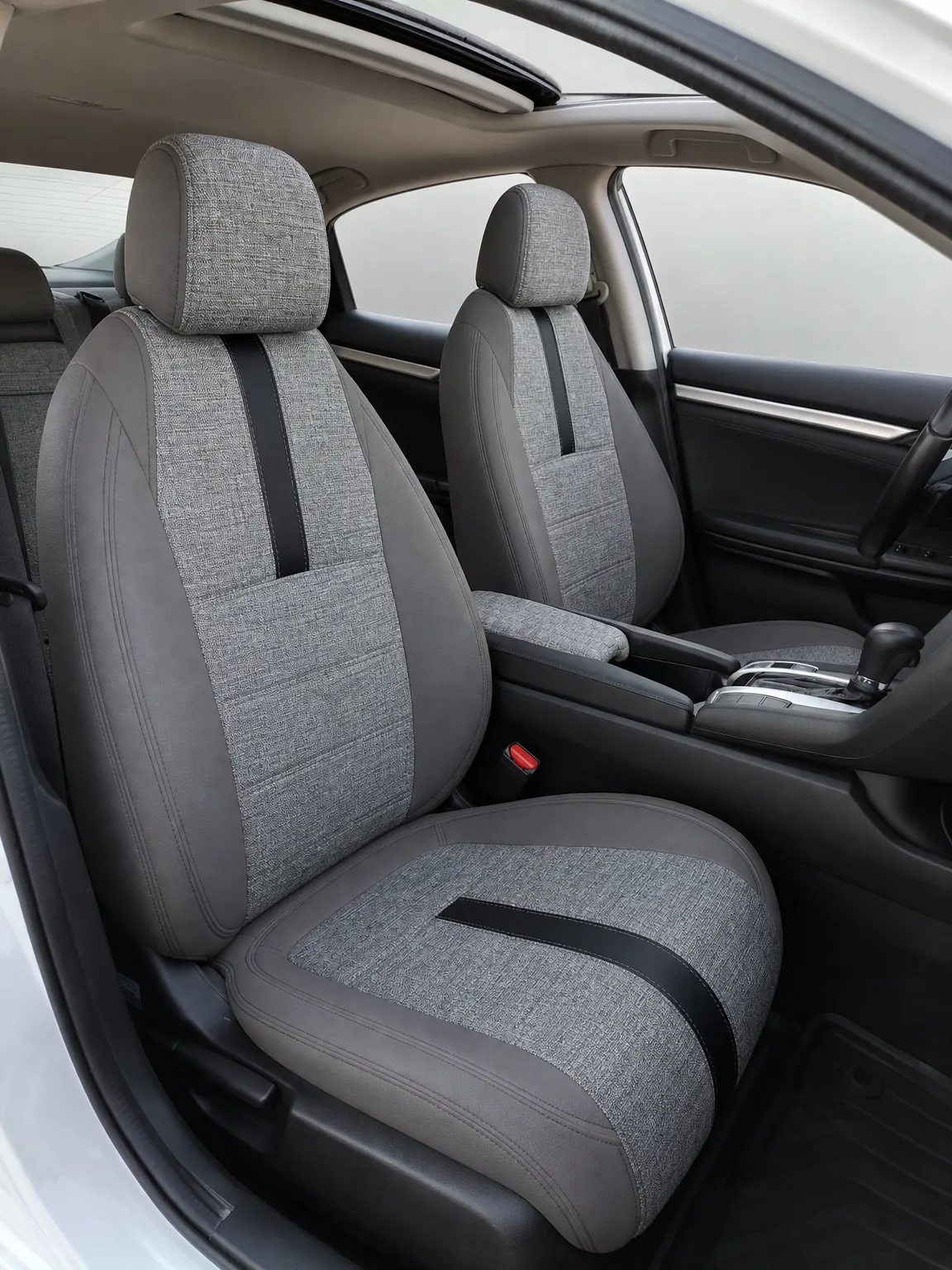 Honda Civic koltuk kılıfı, siyah-gri keten kumaş, ön koltuklar (2016+)