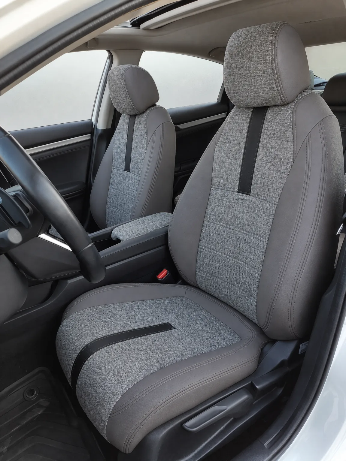 Honda Civic koltuk kılıfı, siyah-gri keten kumaş, ön koltuklar (2016+)