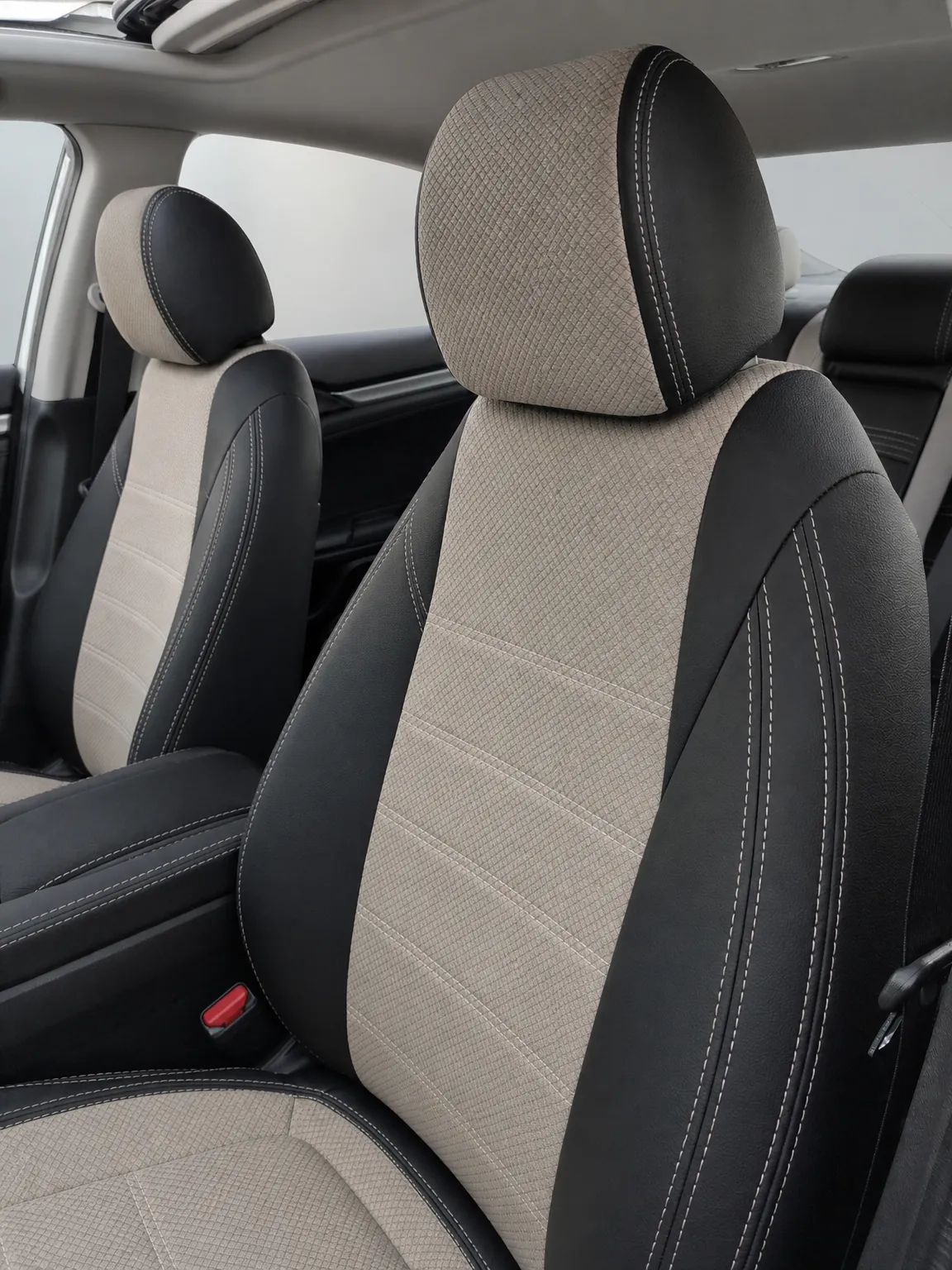 Honda Civic koltuk kılıfı, siyah-krem kumaş, ön koltuklar (2016+)