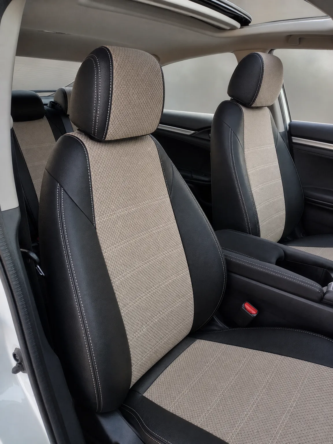 Honda Civic koltuk kılıfı, siyah-krem kumaş, ön koltuklar (2016+)