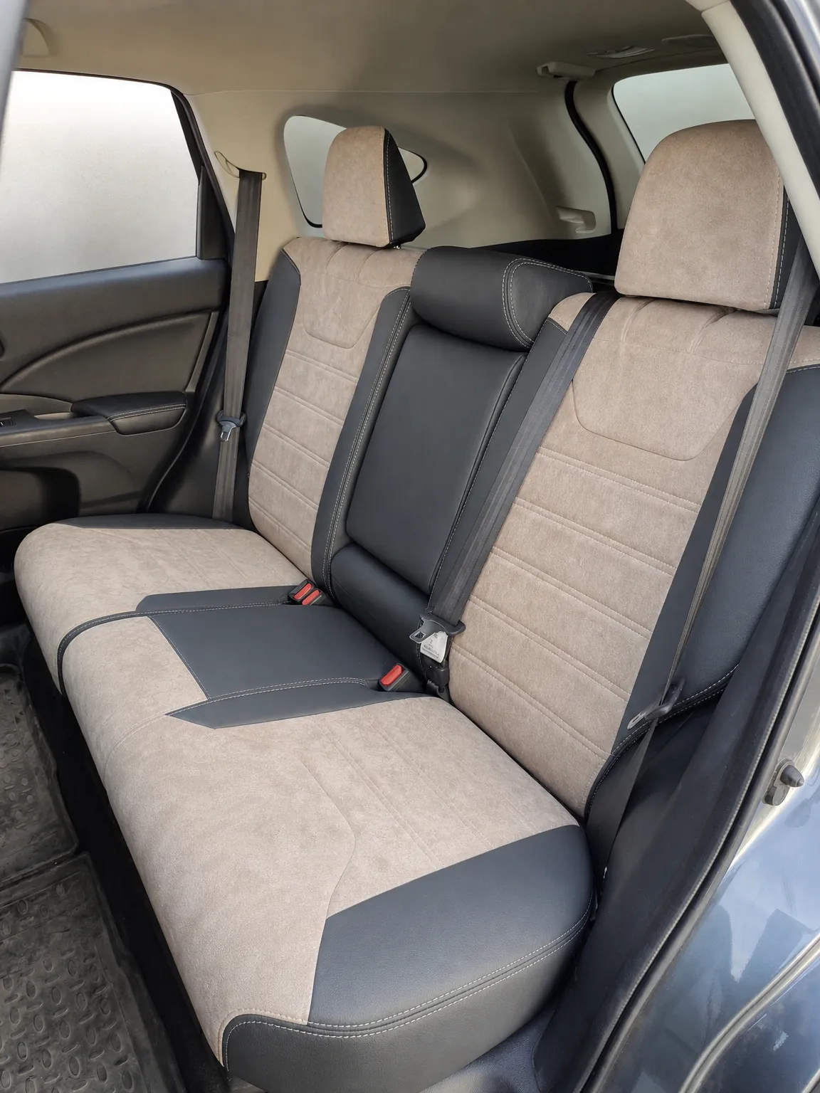 Honda CR-V koltuk kılıfı, siyah-gri keten kumaş, arka koltuk (2013+)