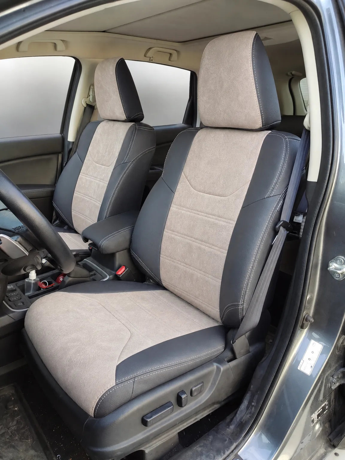 Honda CR-V koltuk kılıfı, siyah-gri keten kumaş, ön koltuklar (2013+)