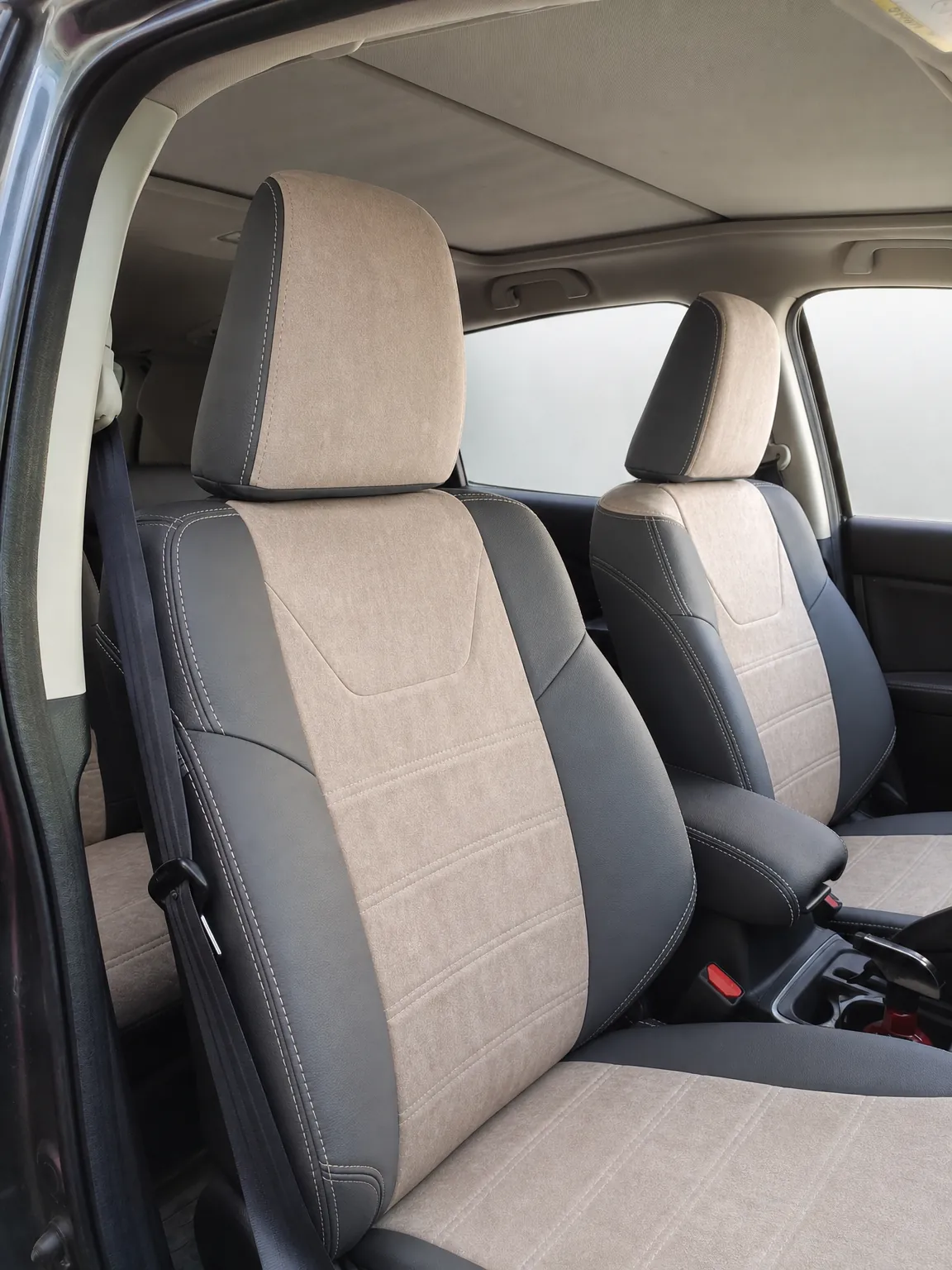 Honda CR-V koltuk kılıfı, siyah-gri keten kumaş, ön koltuklar (2013+)