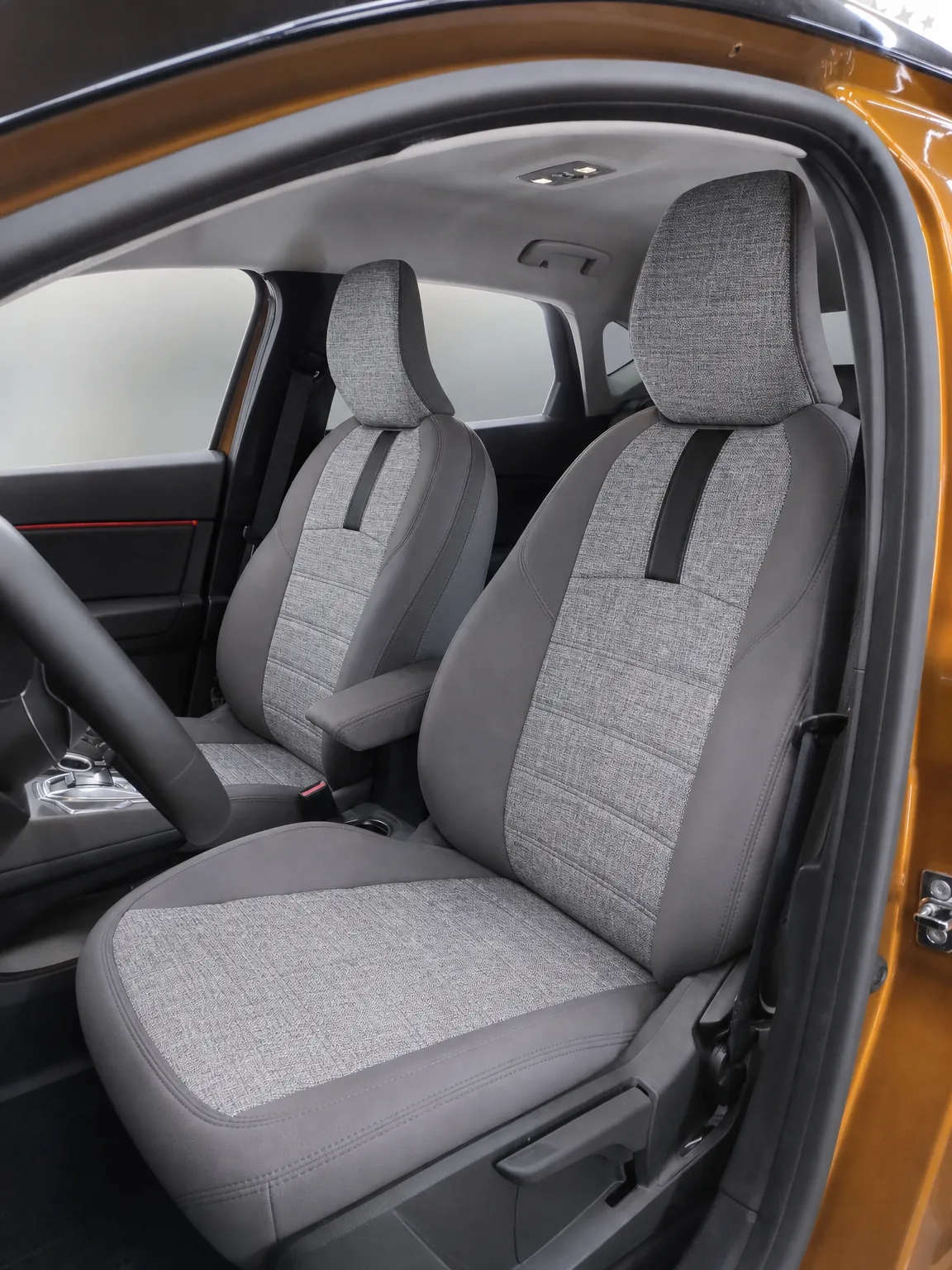 Renault Captur koltuk kılıfı, siyah-gri keten kumaş, ön koltuklar (2019+)