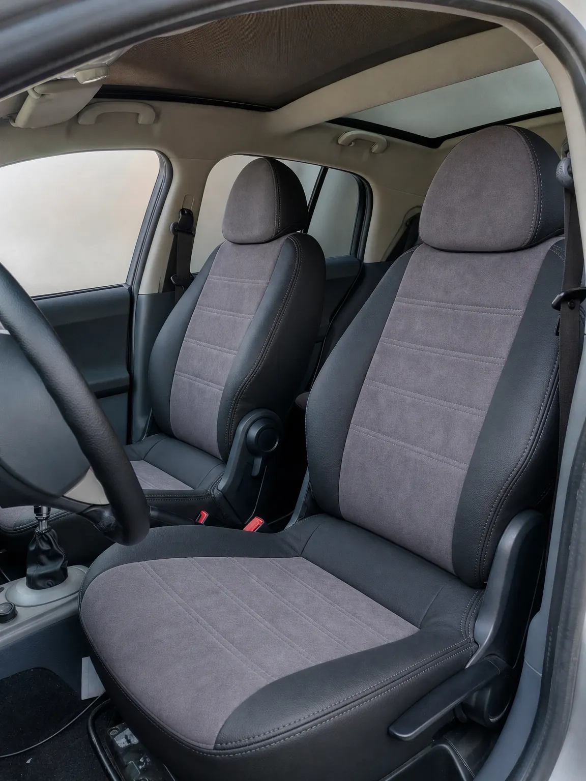 Smart Forfour koltuk kılıfı, siyah-gri taytüyü kumaş, ön koltuklar
