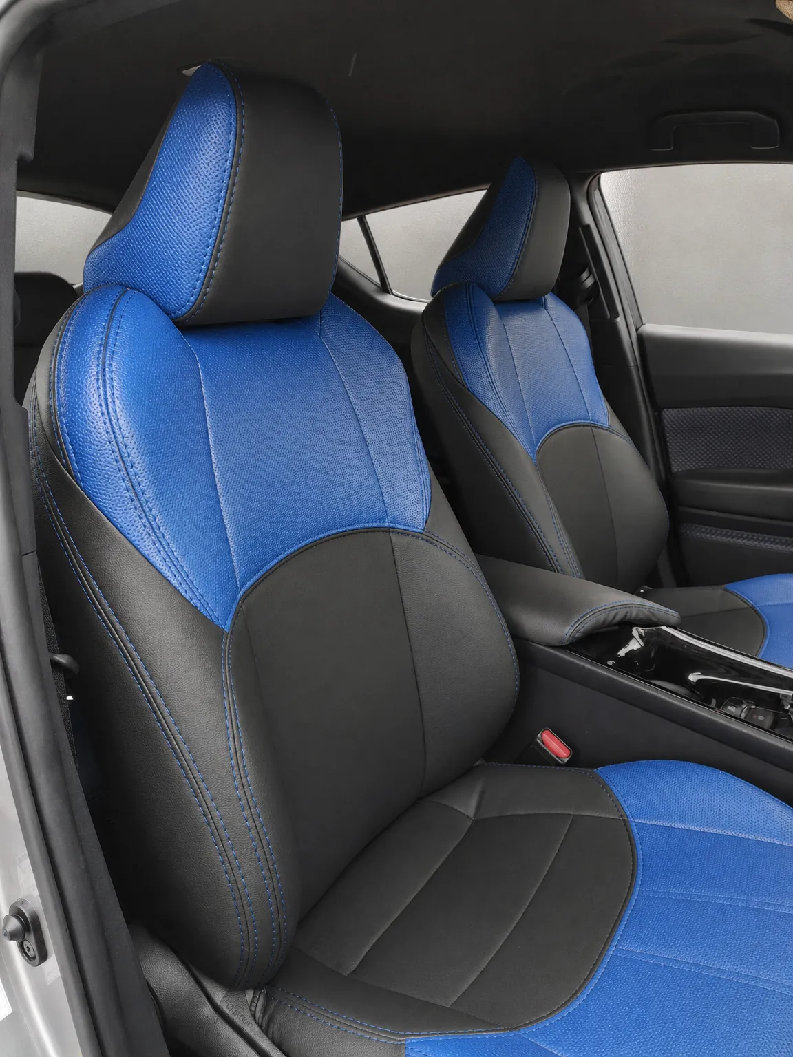 Toyota C-HR koltuk kılıfı, siyah-mavi kumaş, ön koltuklar (2016+)