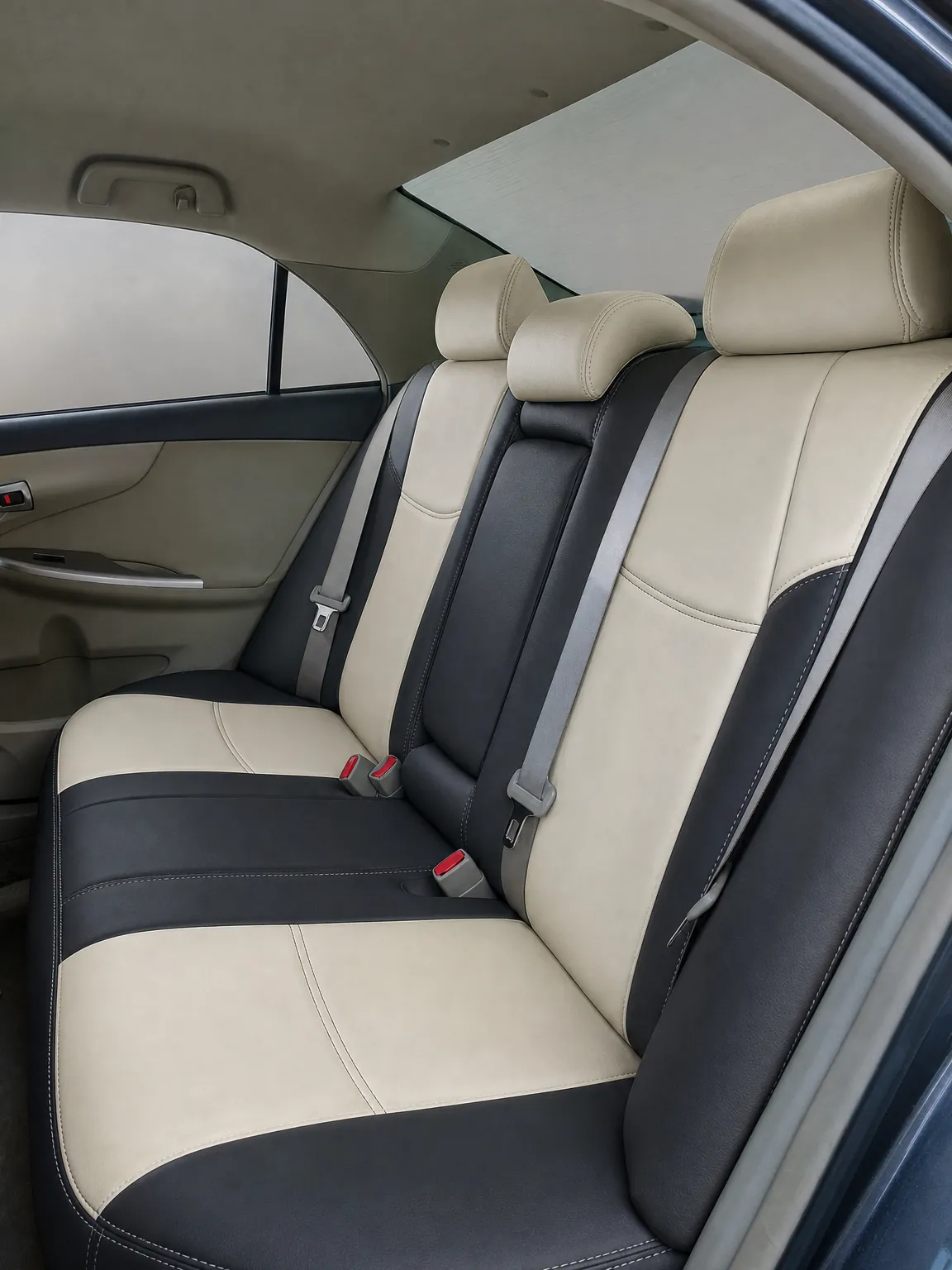 Toyota Corolla koltuk kılıfı, siyah-krem kumaş, arka koltuk (2007-2013)