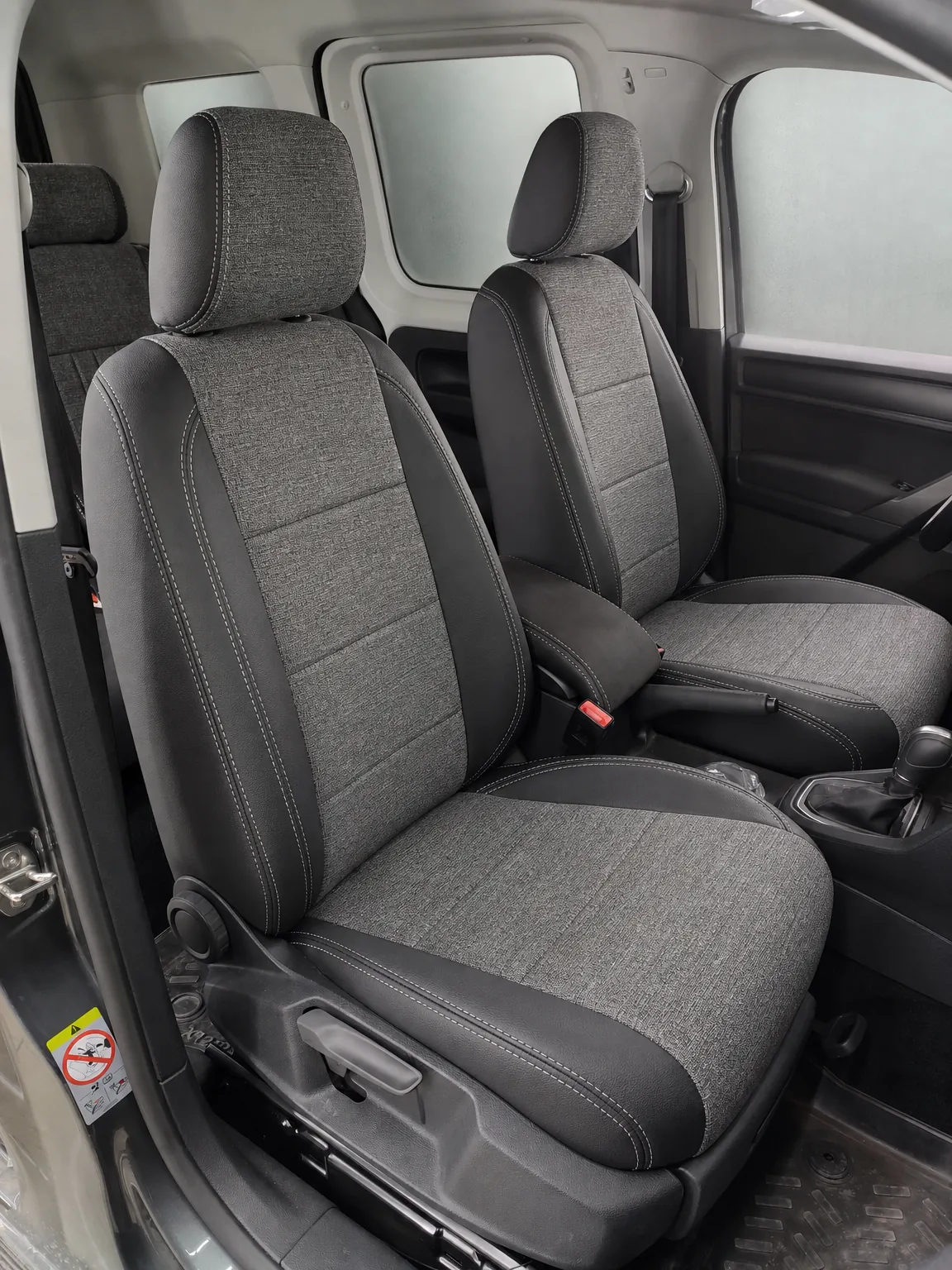 Volkswagen Caddy koltuk kılıfı, gri-açık gri keten kumaş, ön koltuklar (2015+)