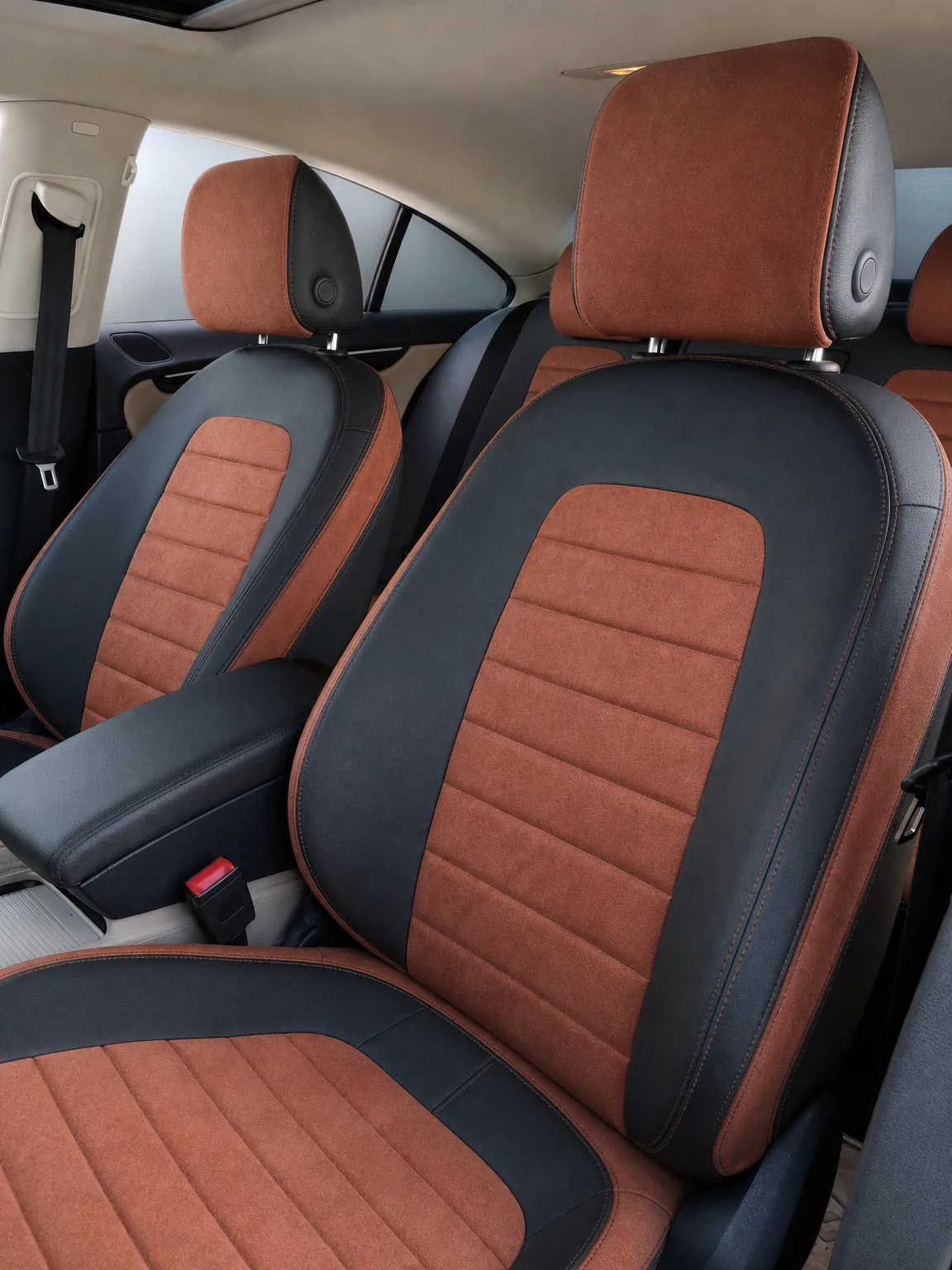 Volkswagen CC koltuk kılıfı, siyah-taba taytüyü kumaş, ön koltuklar